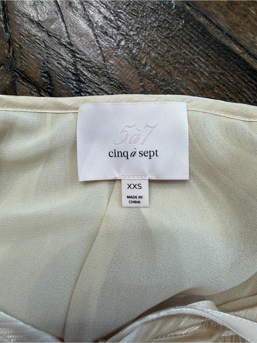 Cinq a Sept Cream Shiny Champagne Ruffled Tie-Front Peasant Blouse - Picture 7 of 7